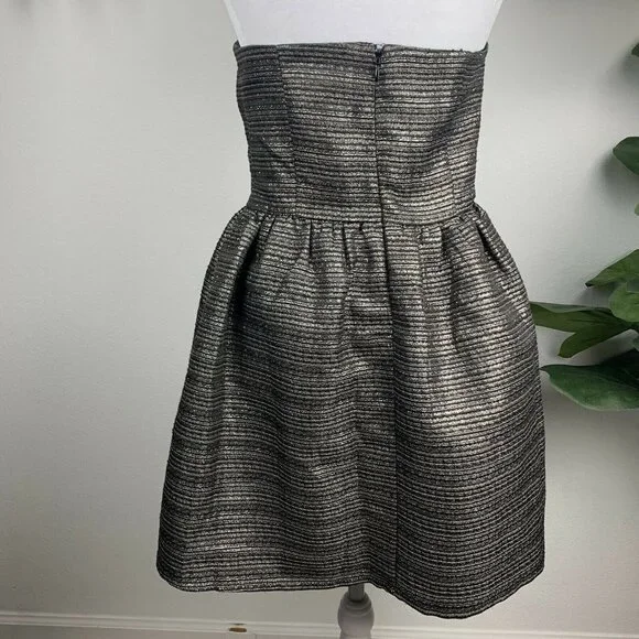 Rush M Black Gold Metallic Tube Top Strapless Fit Flare Babydoll Party Dress - Picture 3 of 5